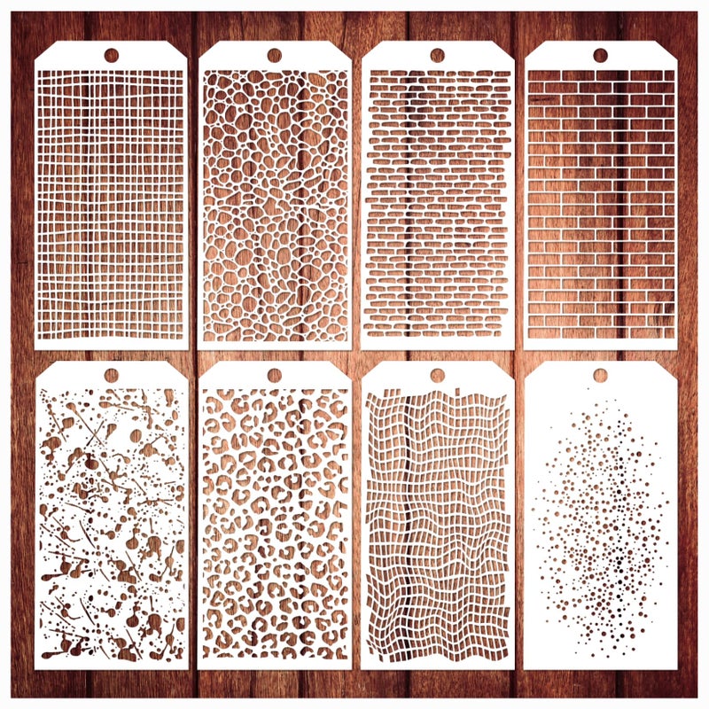 Boqon 8 Pieces Stencils for Crafts  Leopard Brick Dot Layering Stencils Mixed Media Art Texture Stencils for Painting on Card Making Canvas DIY Crafts Furniture Paper (8 Layering) - Image 1
